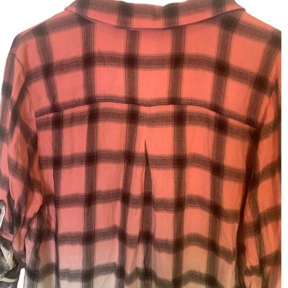 Dear John Anthropologie Boyfriend Shirt M Pink Flannel Oversized Checked Henley - Picture 7 of 8
